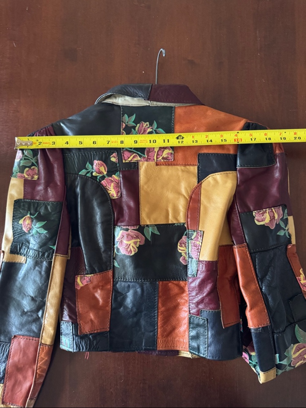 Patchwork Floral Leather Cropped Jacket in Multi-Color - Picture 9 of 9
